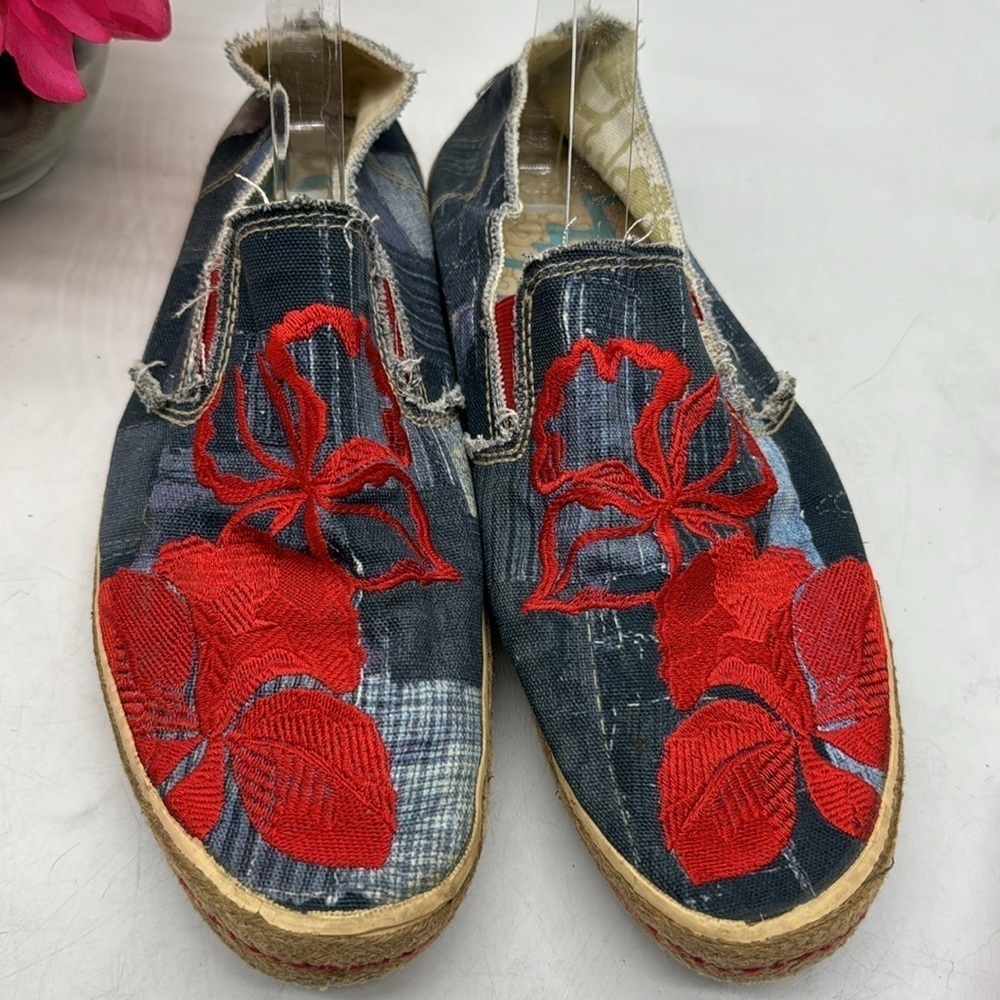 Paul Smith Taketa Blue Denim Red Embroidered Slip On Casual Loafer Sneaker Sz 8
